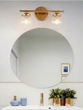 NIB Uolfin Globe Bathroom Vanity 2-Light Gold Round Seeded Glass
Shades Modern